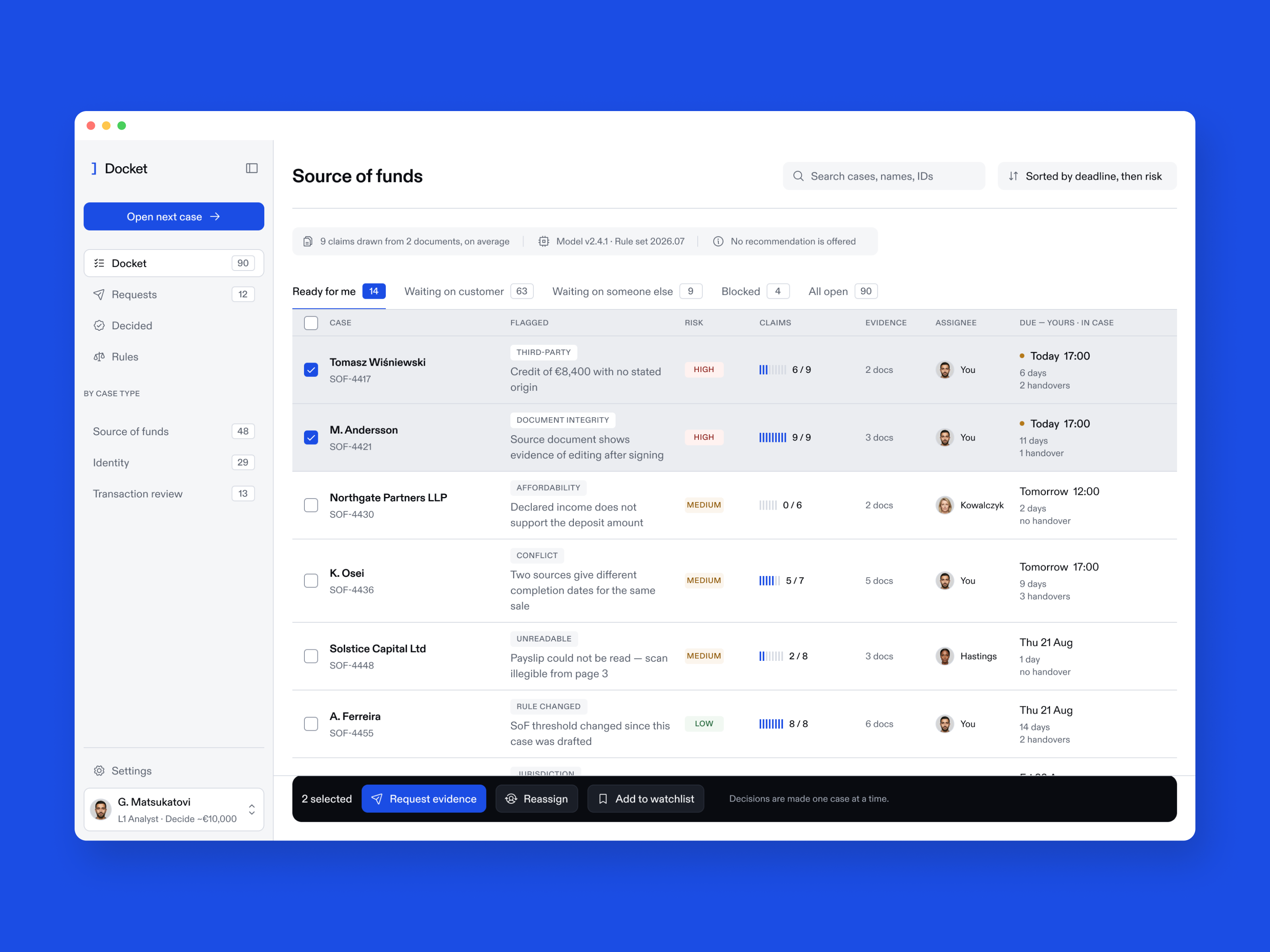 The Docket case queue after the redesign