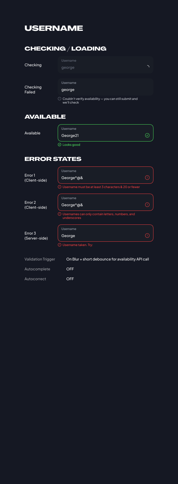 Dynamic states sheet: field · username