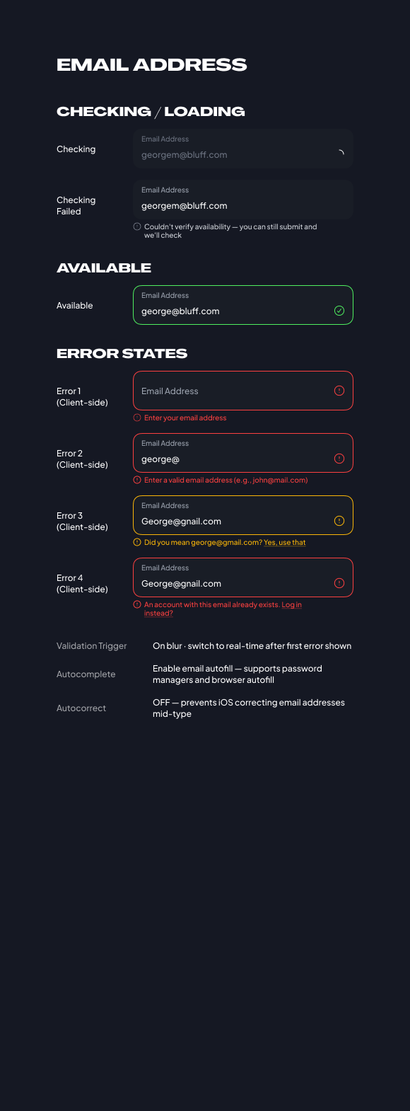Dynamic states sheet: field · email