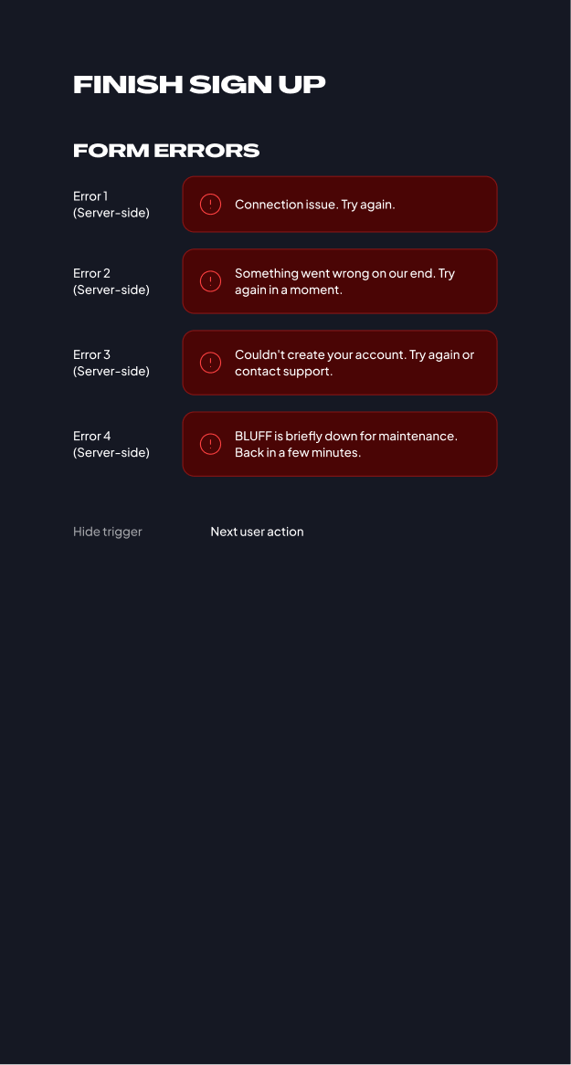 Dynamic states sheet: flow · finish sign-up