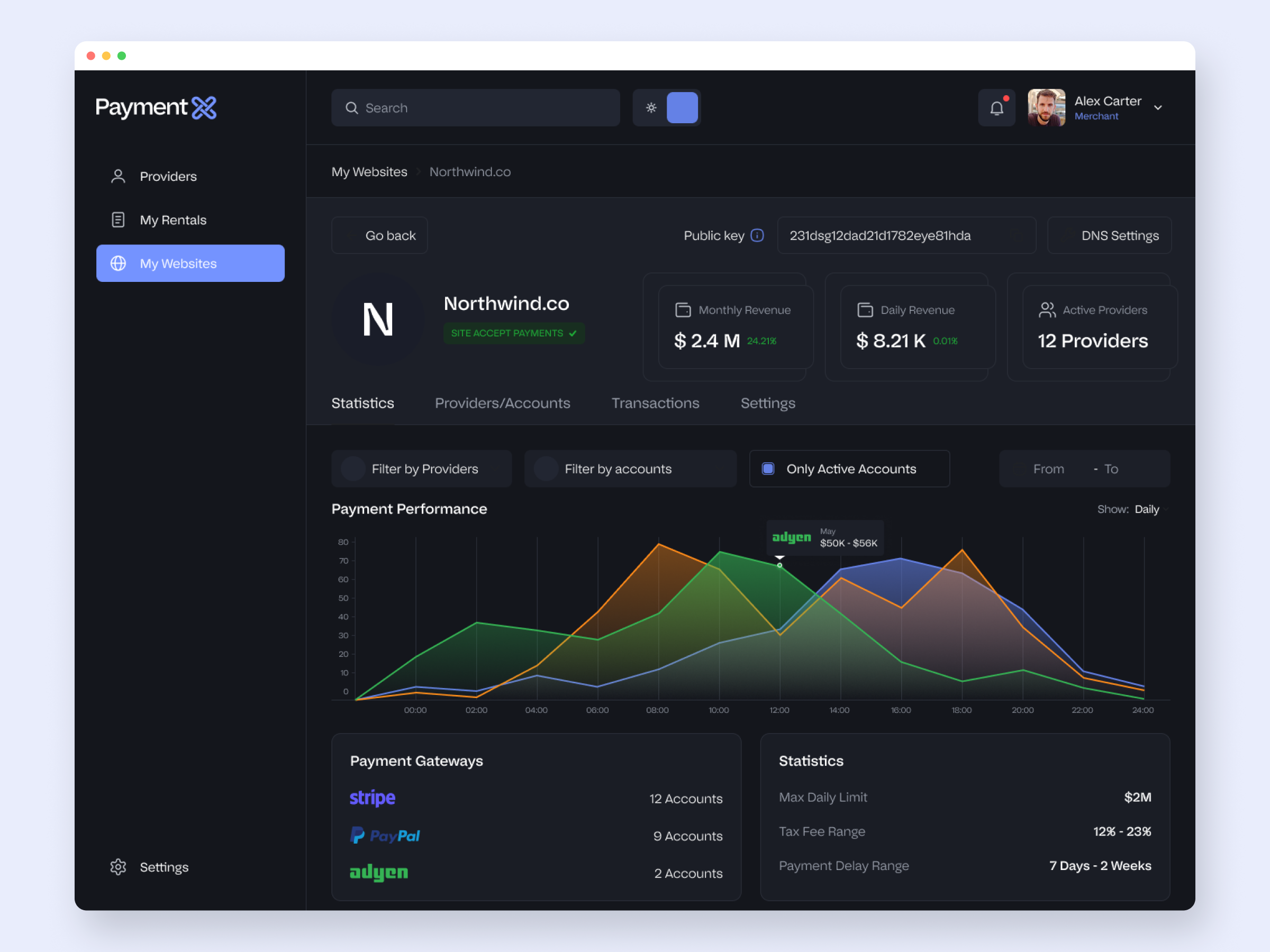 The merchant's website room in dark mode