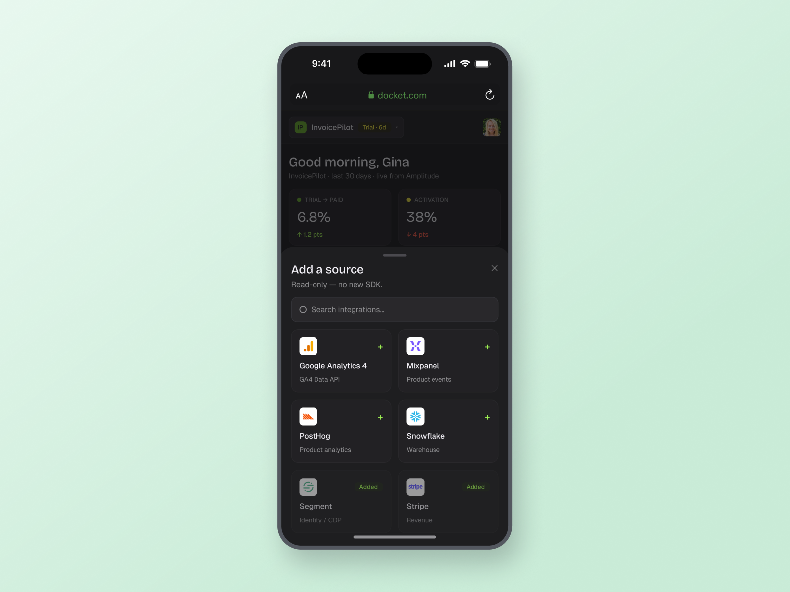 Adding a data source on mobile, staged