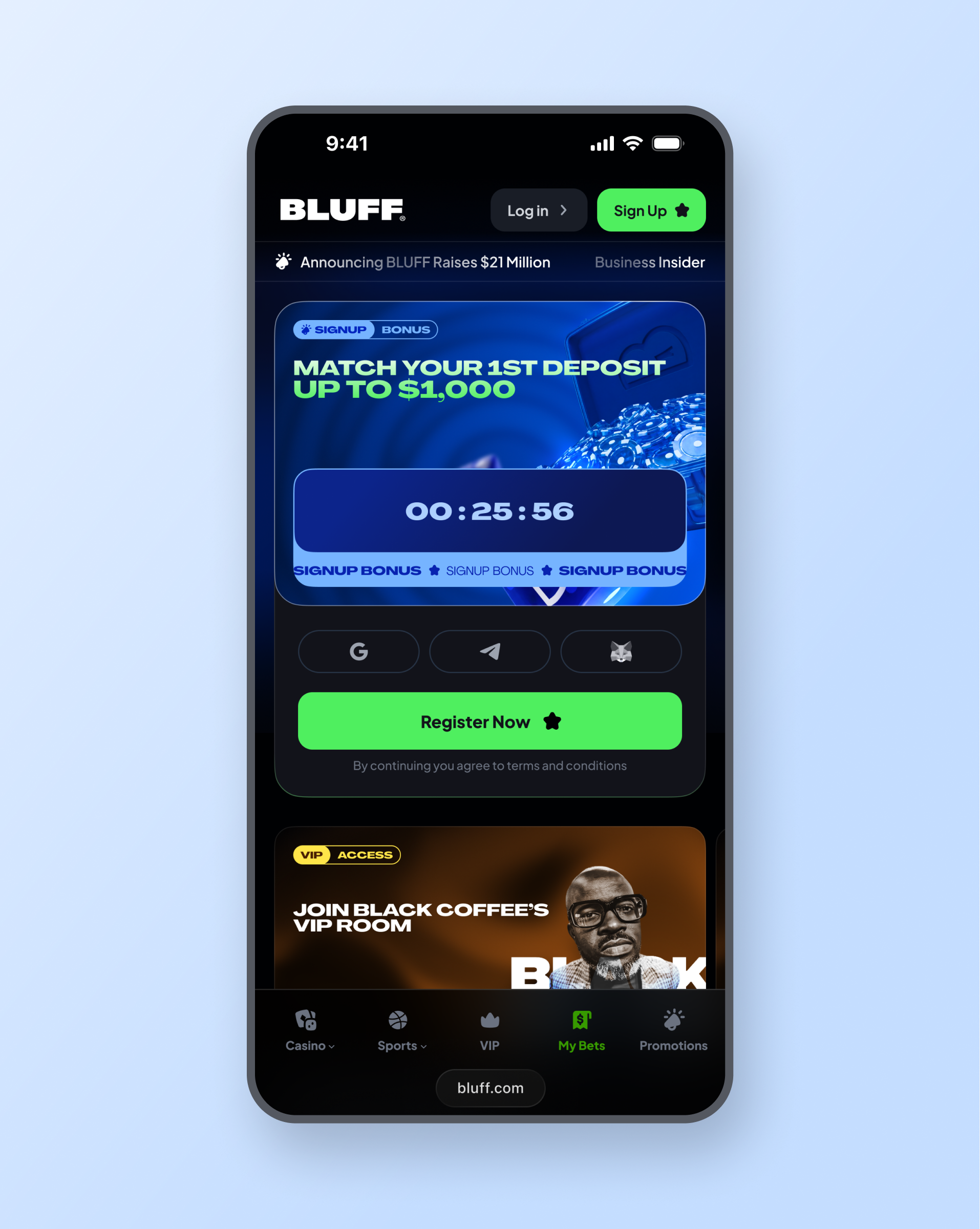 The mobile signup, staged